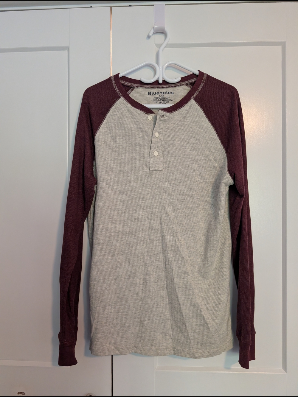 Bluenotes Grey Body with Burgundy Trim Henley Top